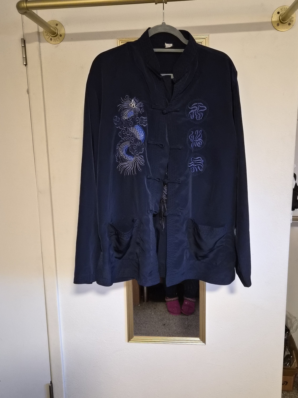 Navy Embroidered Dragon Mandarin Jacket